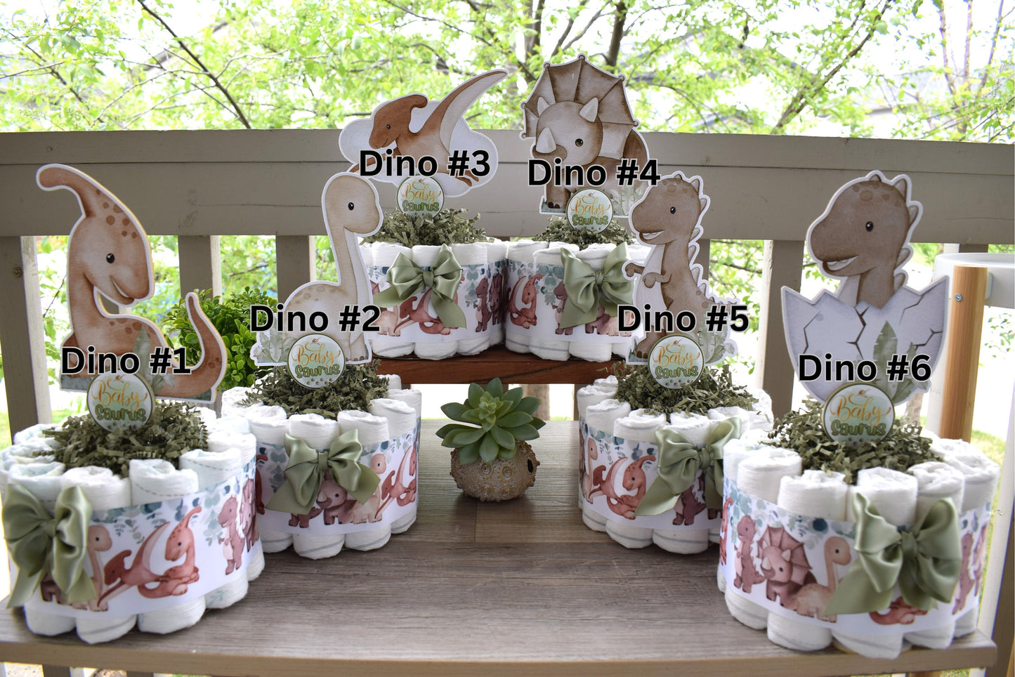 Boho Dinosaur Mini Diaper Cake Set Baby Shower, Neutral Dinosaur Centerpieces Decorations, Boy Room Nursery Decor, New Mom Gifts - S0002