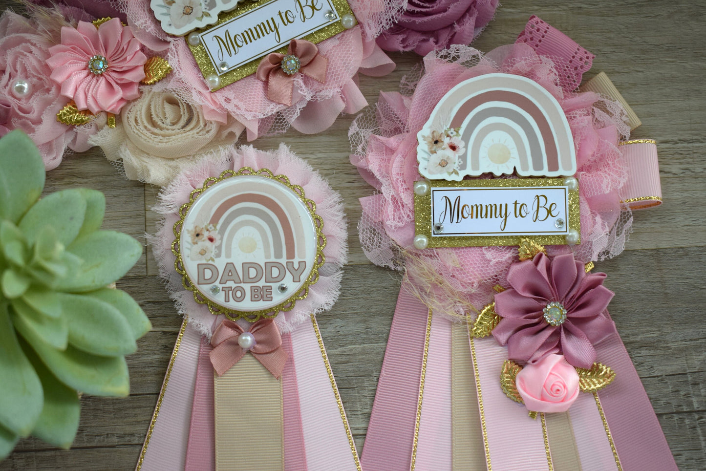 Girl Boho Rainbow Baby Shower, Pink Boho Rainbow Maternity Sash, Girl Boho Rainbow Mommy to Be Pin, Rainbow Daddy to Be Pin, Custom Pin