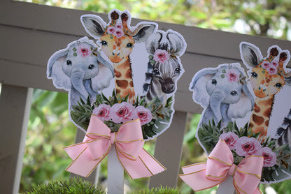 Girl Jungle Safari Topper Baby Shower, Party Decor, Baby Shower Centerpieces Decorations, Room Nursery Decor, New Mom Gifts - S0002