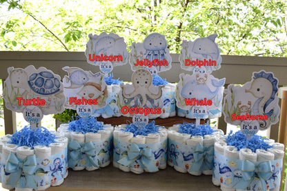 Under The Sea Mini Diaper Cake Set Baby Shower, Octopus Baby Shower Centerpieces Decorations, Boy Room Nursery Decor, New Mom Gifts - S00015