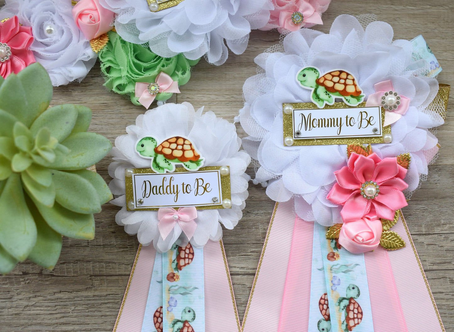 Girl Turtle Baby Shower, Turtle Aqua Blue Flower Sash, Under The Sea Corsage Pin, Turtle Mommy To Be, Turtle Daddy To Be, Turtle Shower