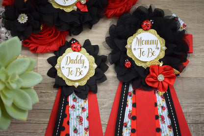 Ladybug Baby Shower, Lady Bug Maternity Sash, Bug Mommy To Be Pin, Red Black Daddy To Be Pin, Baby Shower Gift, Custom - Celebrations By Cris