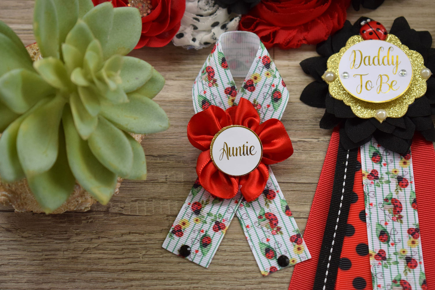 Ladybug Baby Shower, Lady Bug Maternity Sash, Bug Mommy To Be Pin, Red Black Daddy To Be Pin, Baby Shower Gift, Custom - Celebrations By Cris