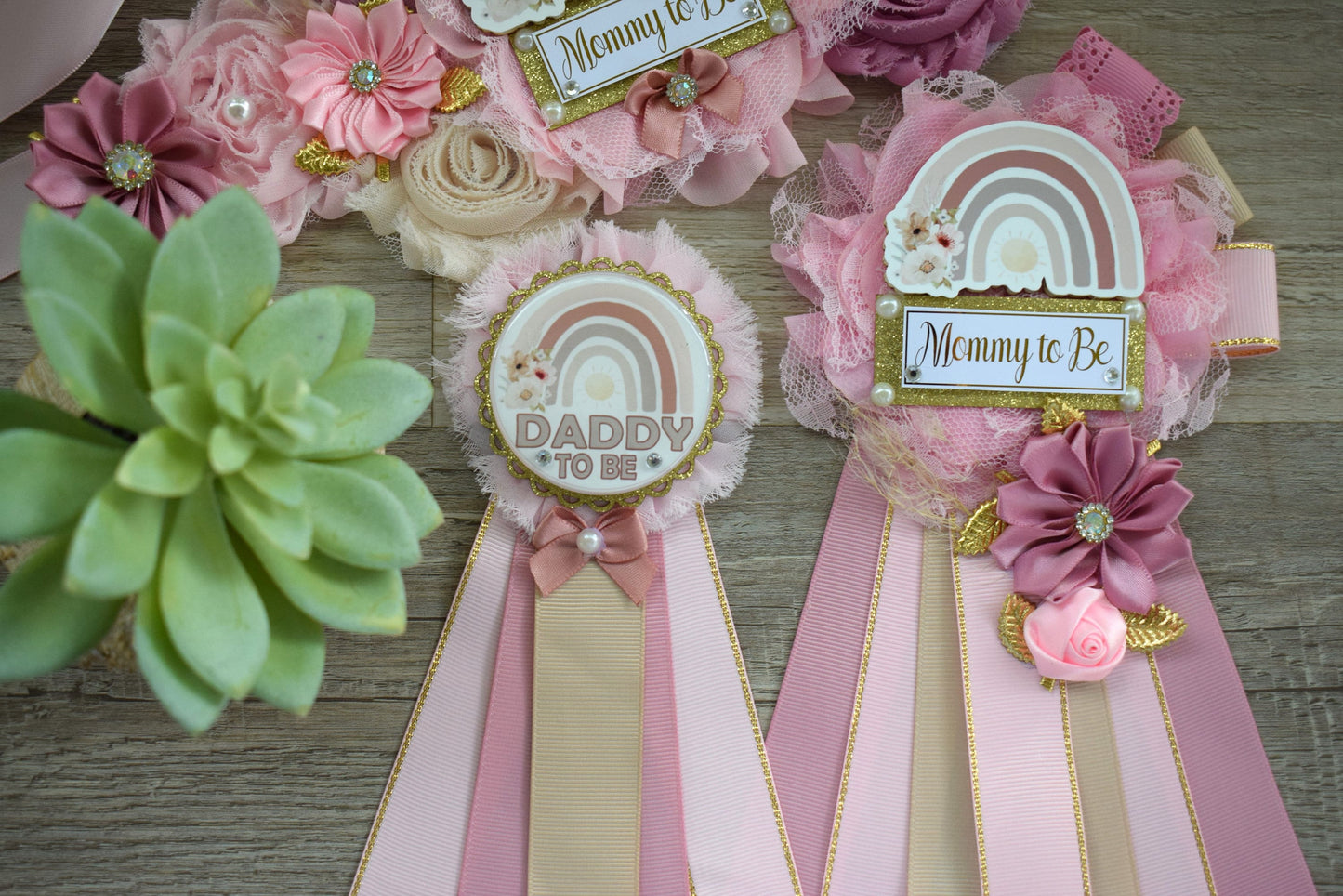 Girl Boho Rainbow Baby Shower, Pink Boho Rainbow Maternity Sash, Girl Boho Rainbow Mommy to Be Pin, Rainbow Daddy to Be Pin, Custom Pin