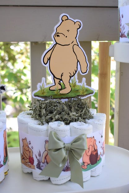 Classic Winnie The Pooh Mini Diaper Cake Baby Shower, Centerpieces Decorations, Room Nursery Decor, Piglet Tiger Eeyore Baby Shower