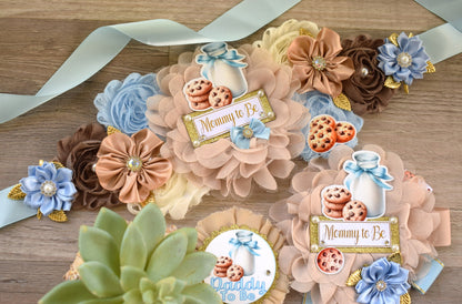 Cookie And Milk Baby Shower, Cookie Maternity Sash, Milk Mommy To Be Pin, Daddy To Be Pin, Custom Welcome - Celebrations By Cris