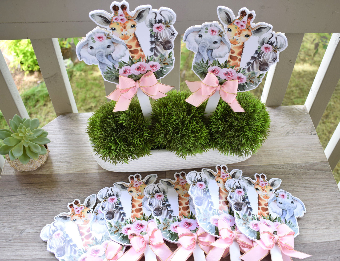 Girl Jungle Safari Topper Baby Shower, Party Decor, Baby Shower Centerpieces Decorations, Room Nursery Decor, New Mom Gifts - S0002