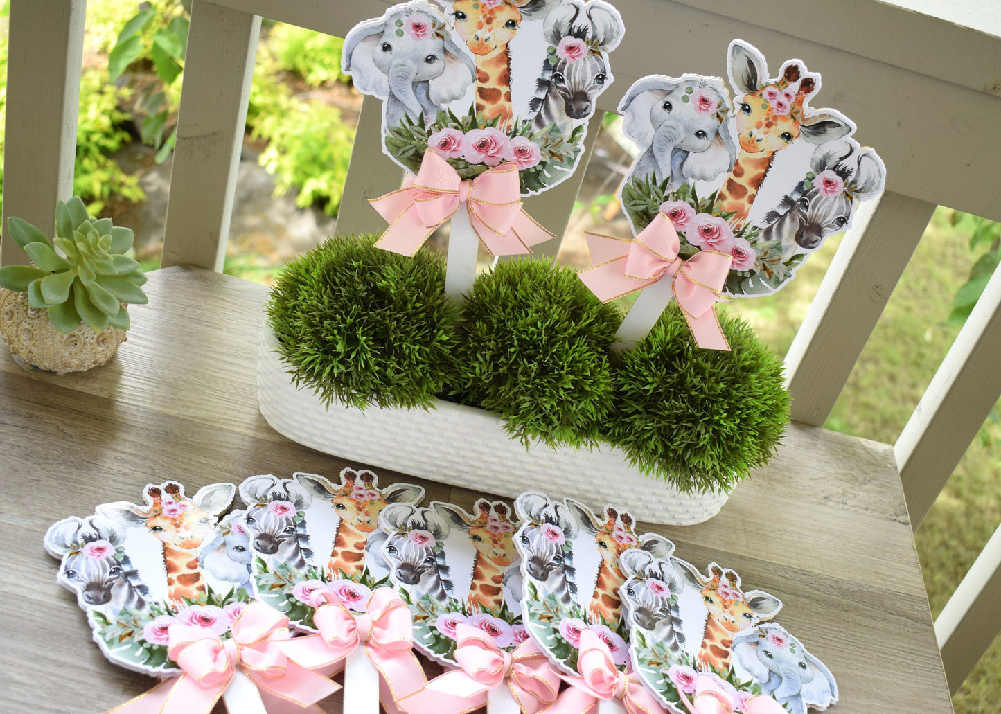 Girl Jungle Safari Topper Baby Shower, Party Decor, Baby Shower Centerpieces Decorations, Room Nursery Decor, New Mom Gifts - S0002