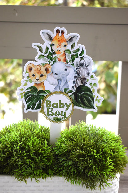 Jungle Safari Topper For Baby Shower Or Party, Party Decor, Baby Shower Centerpieces Decorations, Room Nursery Decor, New Mom Gifts - S0002