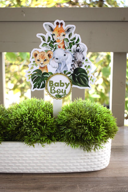 Jungle Safari Topper For Baby Shower Or Party, Party Decor, Baby Shower Centerpieces Decorations, Room Nursery Decor, New Mom Gifts - S0002