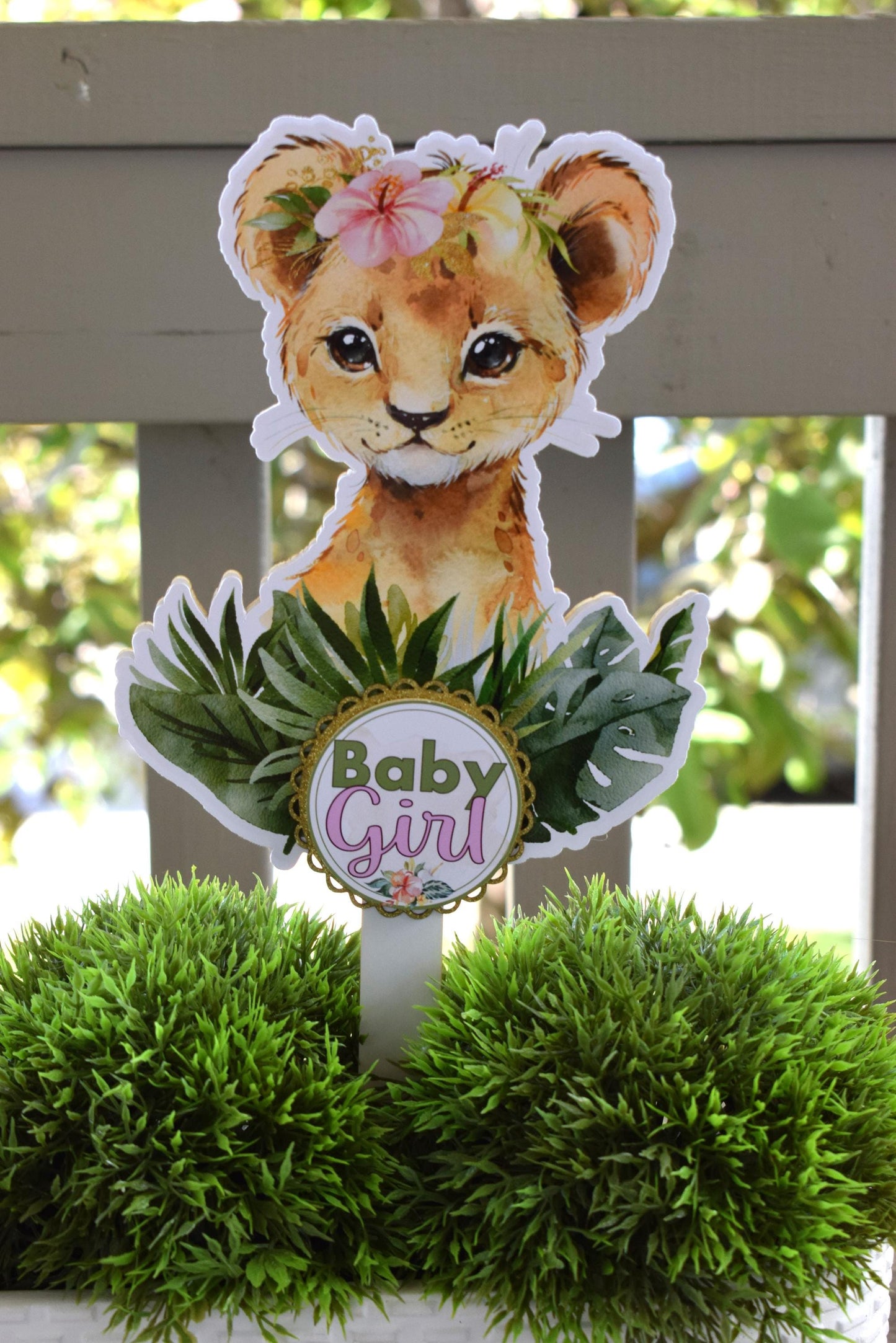 Girl Tropical Lion Cake Toppers, Safari Baby Shower Party, Lion King Baby Shower Centerpieces Decorations, Room Decor, New Mom Gifts - S0001