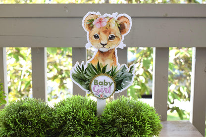 Girl Tropical Lion Cake Toppers, Safari Baby Shower Party, Lion King Baby Shower Centerpieces Decorations, Room Decor, New Mom Gifts - S0001