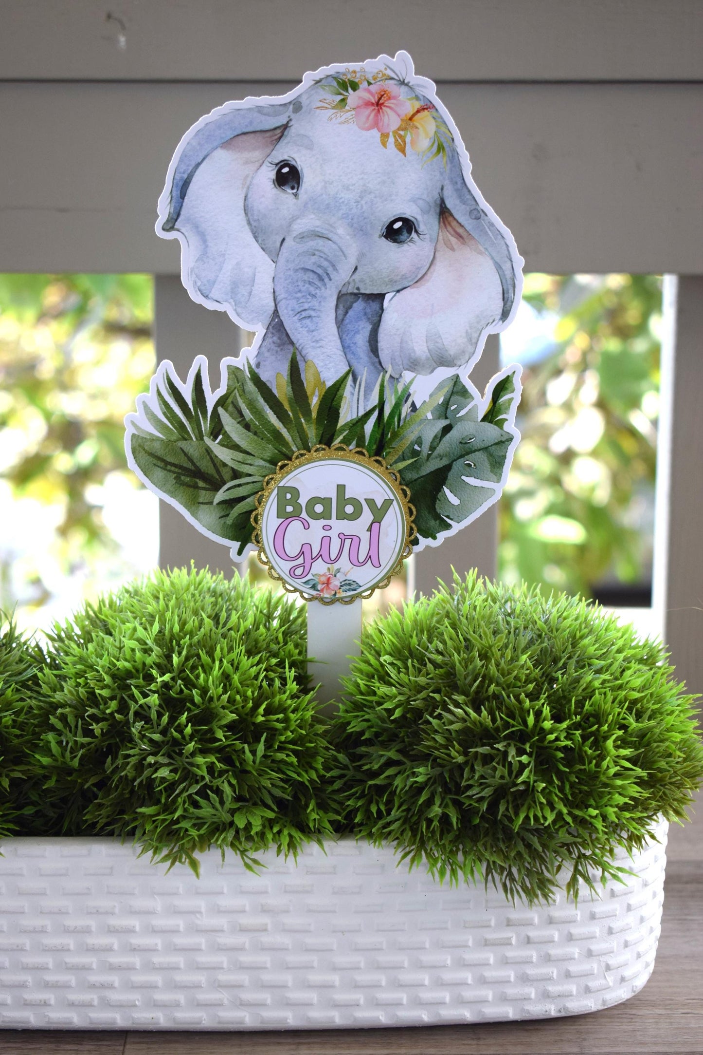 Girl Tropical Elephant Cake Toppers, Safari Baby Shower Party, Elephant Baby Shower Centerpieces Decorations, Room Decor, Mom Gifts- S0001