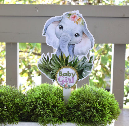 Girl Tropical Elephant Cake Toppers, Safari Baby Shower Party, Elephant Baby Shower Centerpieces Decorations, Room Decor, Mom Gifts- S0001