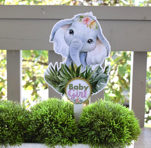 Girl Tropical Elephant Cake Toppers, Safari Baby Shower Party, Elephant Baby Shower Centerpieces Decorations, Room Decor, Mom Gifts- S0001