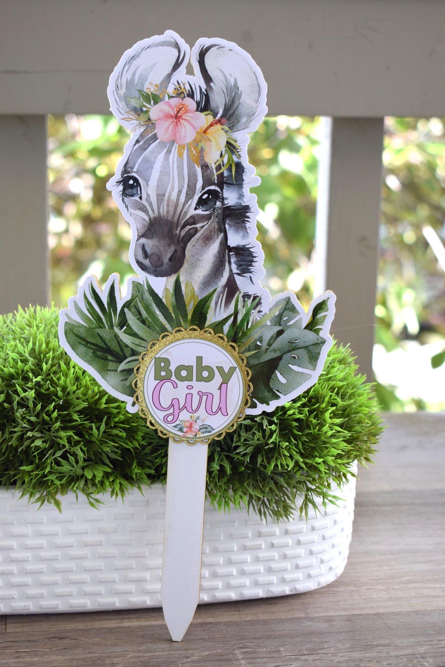 Girl Tropical Zebra Cake Toppers, Safari Baby Shower Party, Zebra Baby Shower Centerpieces Decorations, New Mom Gifts - S0001