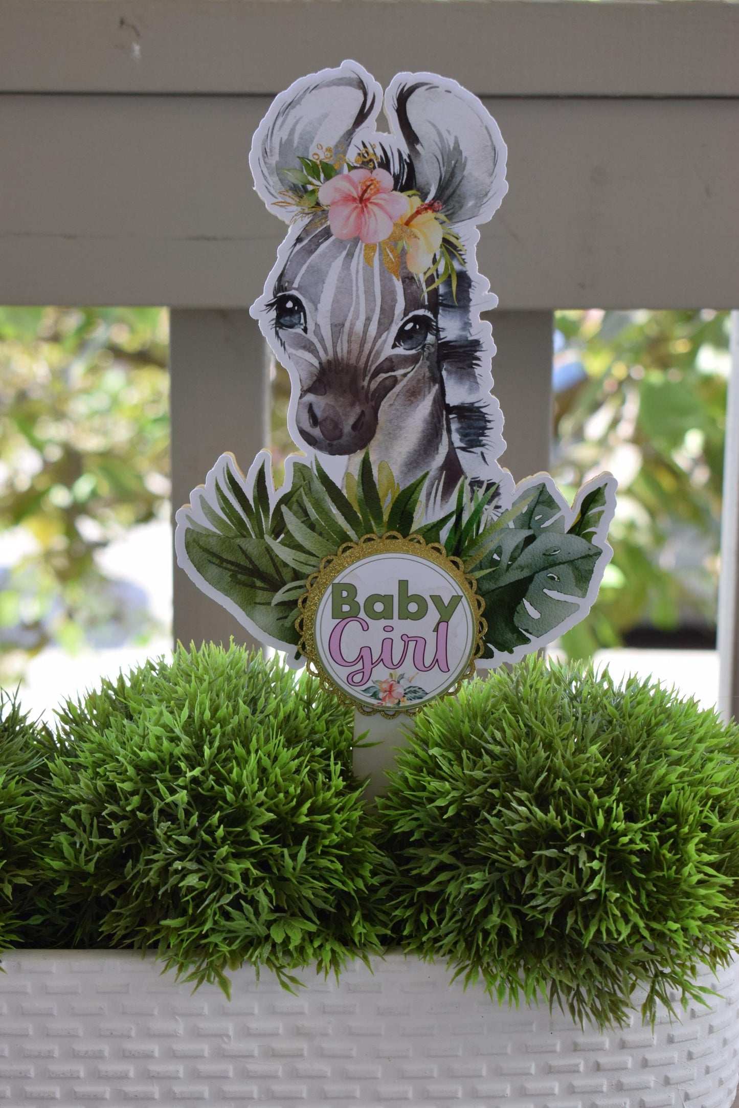 Girl Tropical Zebra Cake Toppers, Safari Baby Shower Party, Zebra Baby Shower Centerpieces Decorations, New Mom Gifts - S0001