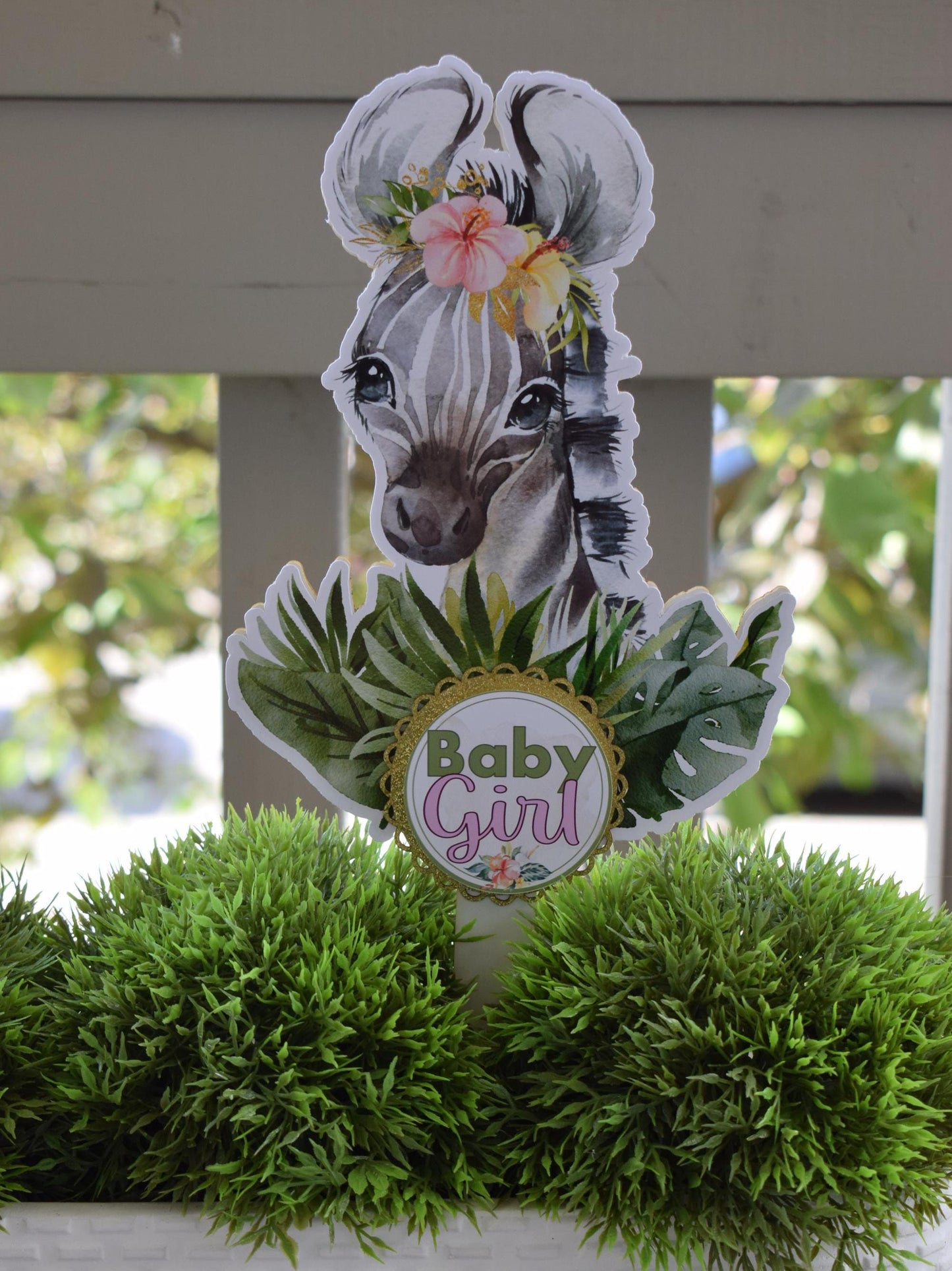 Girl Tropical Zebra Cake Toppers, Safari Baby Shower Party, Zebra Baby Shower Centerpieces Decorations, New Mom Gifts - S0001