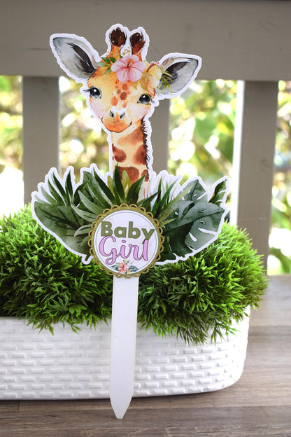 Girl Tropical Giraffe Cake Toppers, Safari Baby Shower Party, Giraffe Baby Shower Centerpieces Decorations, Room Decor, Mom Gifts - S0001