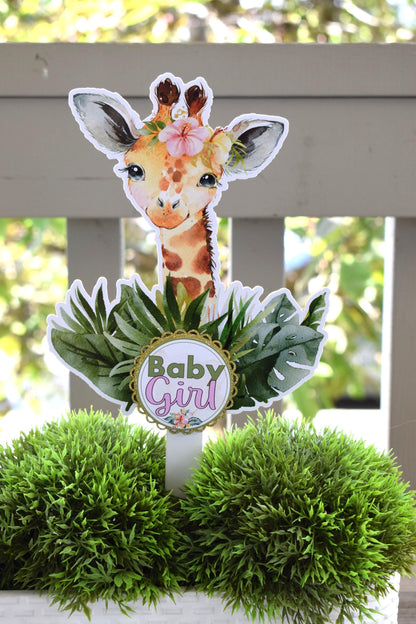 Girl Tropical Giraffe Cake Toppers, Safari Baby Shower Party, Giraffe Baby Shower Centerpieces Decorations, Room Decor, Mom Gifts - S0001