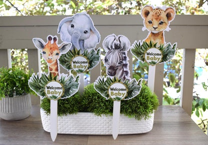 Jungle Safari Cake Toppers, Baby Shower Party, Baby Shower Centerpieces Decorations, Boy Room Nursery Decor, New Mom Gifts - S0001