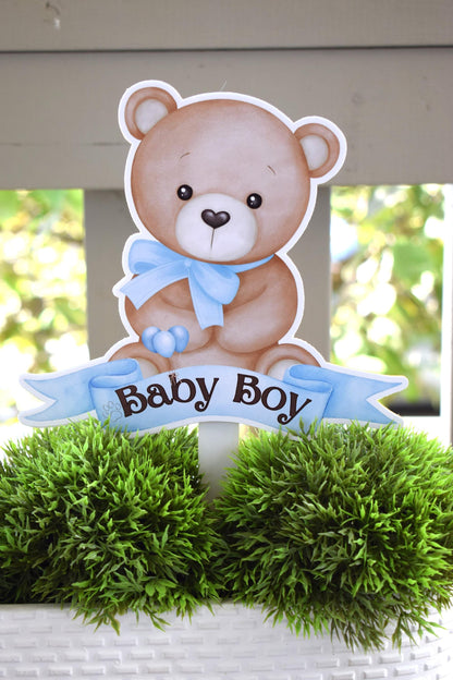 Boy Teddy Bear Cake Toppers, Blue Bear Baby Shower, Bear Party, Cupcake, Bear Baby Shower Decorations - S0002