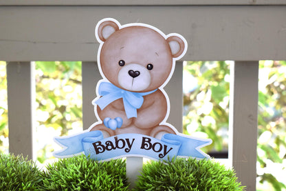 Boy Teddy Bear Cake Toppers, Blue Bear Baby Shower, Bear Party, Cupcake, Bear Baby Shower Decorations - S0002