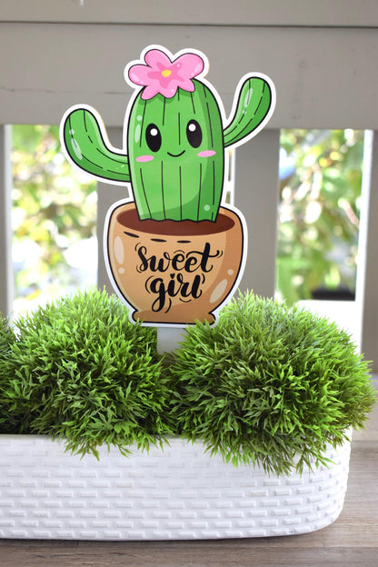 Girl Cactus Cake Toppers, Cactus Baby Shower Party, Flower Girl Cactus Baby Shower Centerpieces Decorations, Room Decor, Mom Gifts - S00015