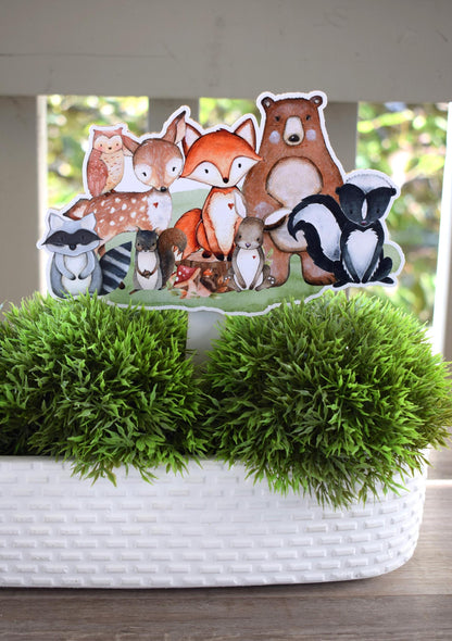 Woodland Animal Cake Topper, Woodland Centerpieces Decorations, Fox Bear Deer Rabbit Raccoon Toppers, Room Decor, New Mom Gifts- S0005