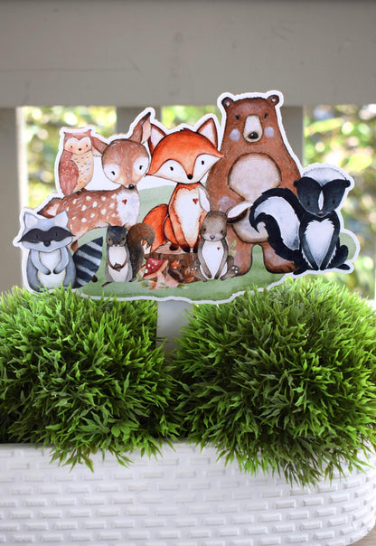 Woodland Animal Cake Topper, Woodland Centerpieces Decorations, Fox Bear Deer Rabbit Raccoon Toppers, Room Decor, New Mom Gifts- S0005