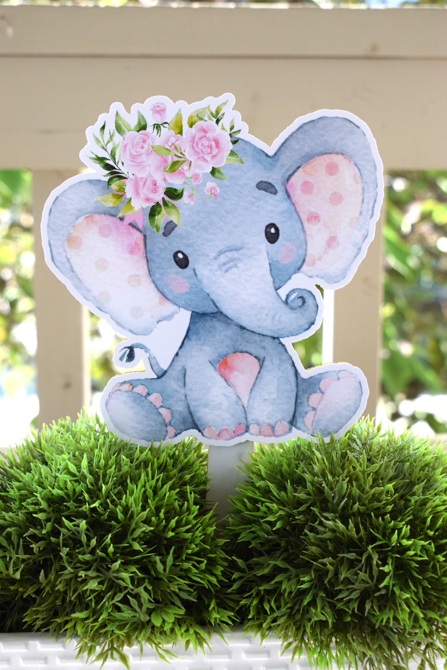 Pink Rose Elephant Cake Toppers, Elephant Baby Shower and Party, Pink Flower Diaper Cake, Baby Shower Decor, Celebrations By Cris - S0002