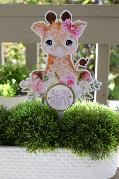 Pink Girl Giraffe Cake Toppers, Safari Baby Shower Party, Pink Giraffe Baby Shower Centerpieces Decorations, Room Decor, Mom Gifts - S0001