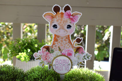 Pink Girl Giraffe Cake Toppers, Safari Baby Shower Party, Pink Giraffe Baby Shower Centerpieces Decorations, Room Decor, Mom Gifts - S0001