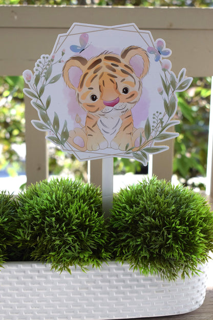 Girl Animal Safari Cake Toppers, Baby Shower Party, Pink Baby Shower Centerpieces Decorations, Boy Room Nursery Decor, New Mom Gifts - S0002