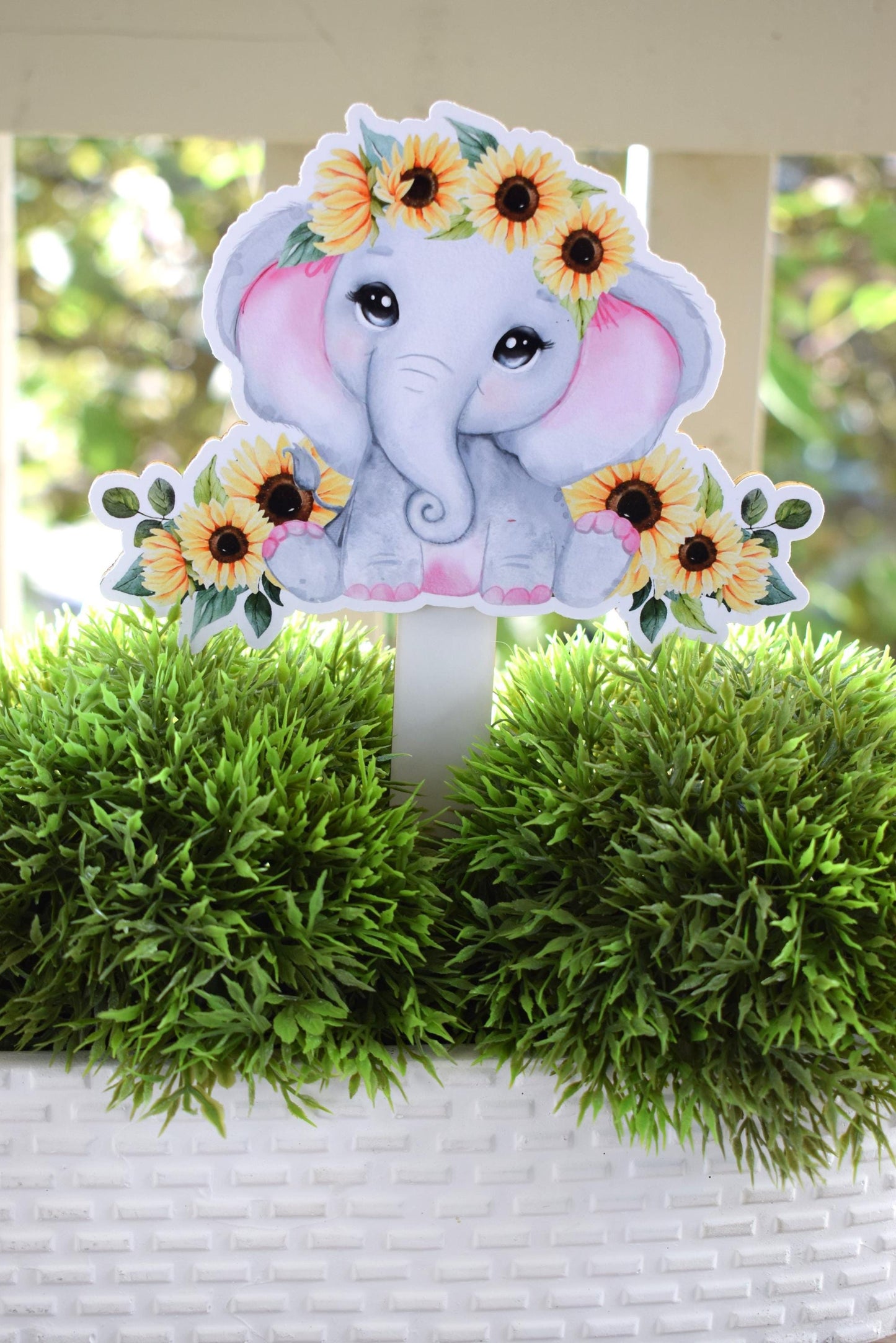 Pink Sunflower Elephant Cake Toppers, Elephant Baby Shower and Party, Pink Sunflower Diaper Cake, Baby Shower Decor, Celebrations By Cris