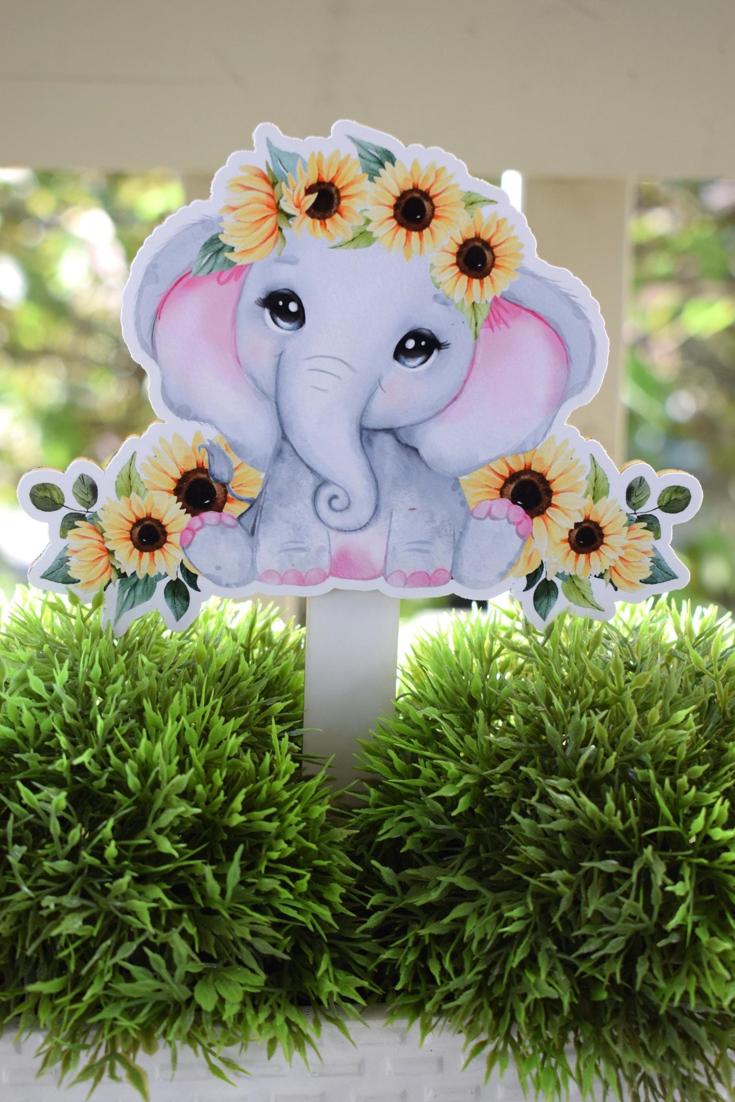 Pink Sunflower Elephant Cake Toppers, Elephant Baby Shower and Party, Pink Sunflower Diaper Cake, Baby Shower Decor, Celebrations By Cris