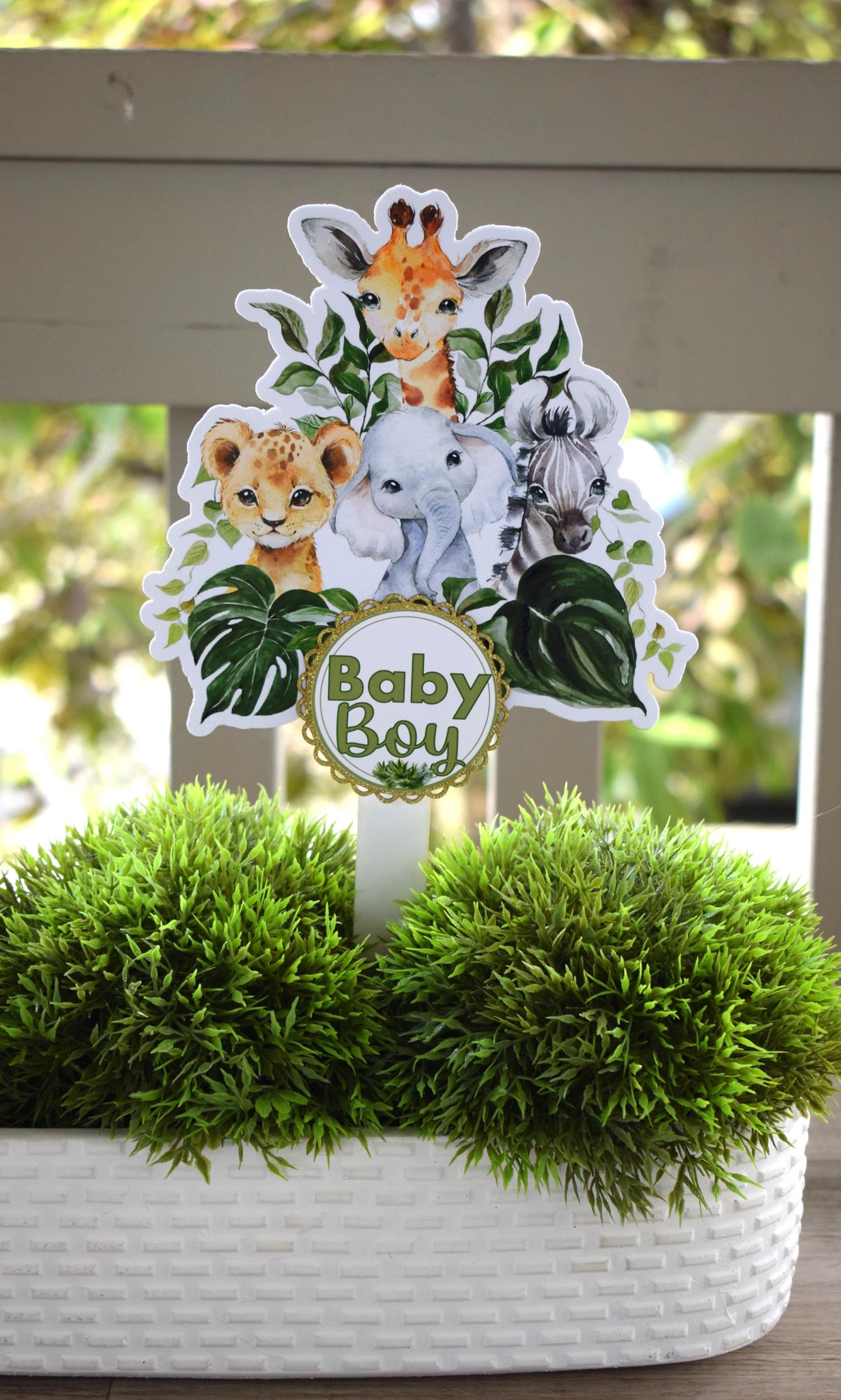 Jungle Safari Topper For Baby Shower Or Party, Party Decor, Baby Shower Centerpieces Decorations, Room Nursery Decor, New Mom Gifts - S0002