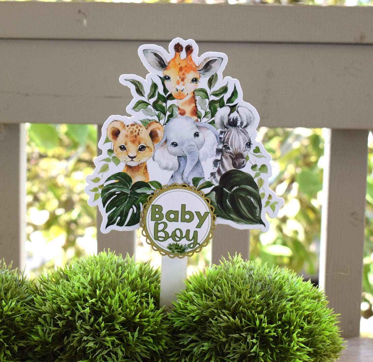 Jungle Safari Topper For Baby Shower Or Party, Party Decor, Baby Shower Centerpieces Decorations, Room Nursery Decor, New Mom Gifts - S0002