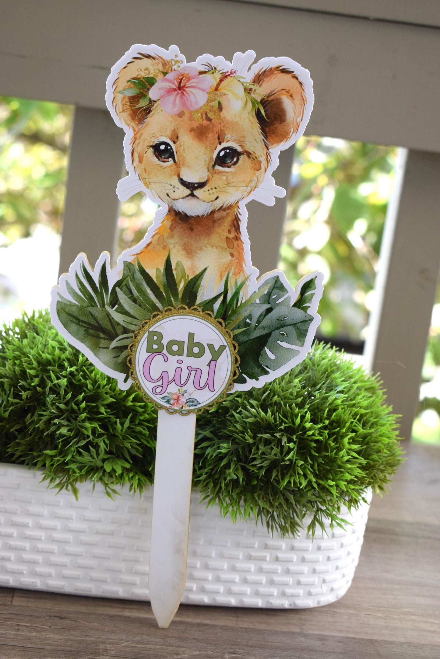 Girl Tropical Lion Cake Toppers, Safari Baby Shower Party, Lion King Baby Shower Centerpieces Decorations, Room Decor, New Mom Gifts - S0001