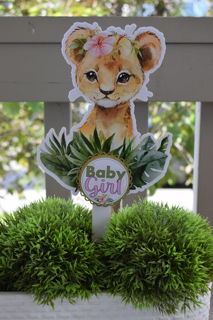 Girl Tropical Lion Cake Toppers, Safari Baby Shower Party, Lion King Baby Shower Centerpieces Decorations, Room Decor, New Mom Gifts - S0001