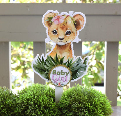 Girl Tropical Lion Cake Toppers, Safari Baby Shower Party, Lion King Baby Shower Centerpieces Decorations, Room Decor, New Mom Gifts - S0001