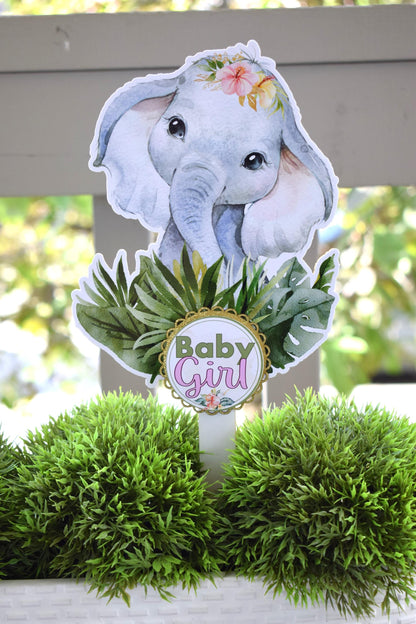 Girl Tropical Elephant Cake Toppers, Safari Baby Shower Party, Elephant Baby Shower Centerpieces Decorations, Room Decor, Mom Gifts- S0001