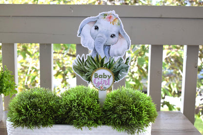 Girl Tropical Elephant Cake Toppers, Safari Baby Shower Party, Elephant Baby Shower Centerpieces Decorations, Room Decor, Mom Gifts- S0001