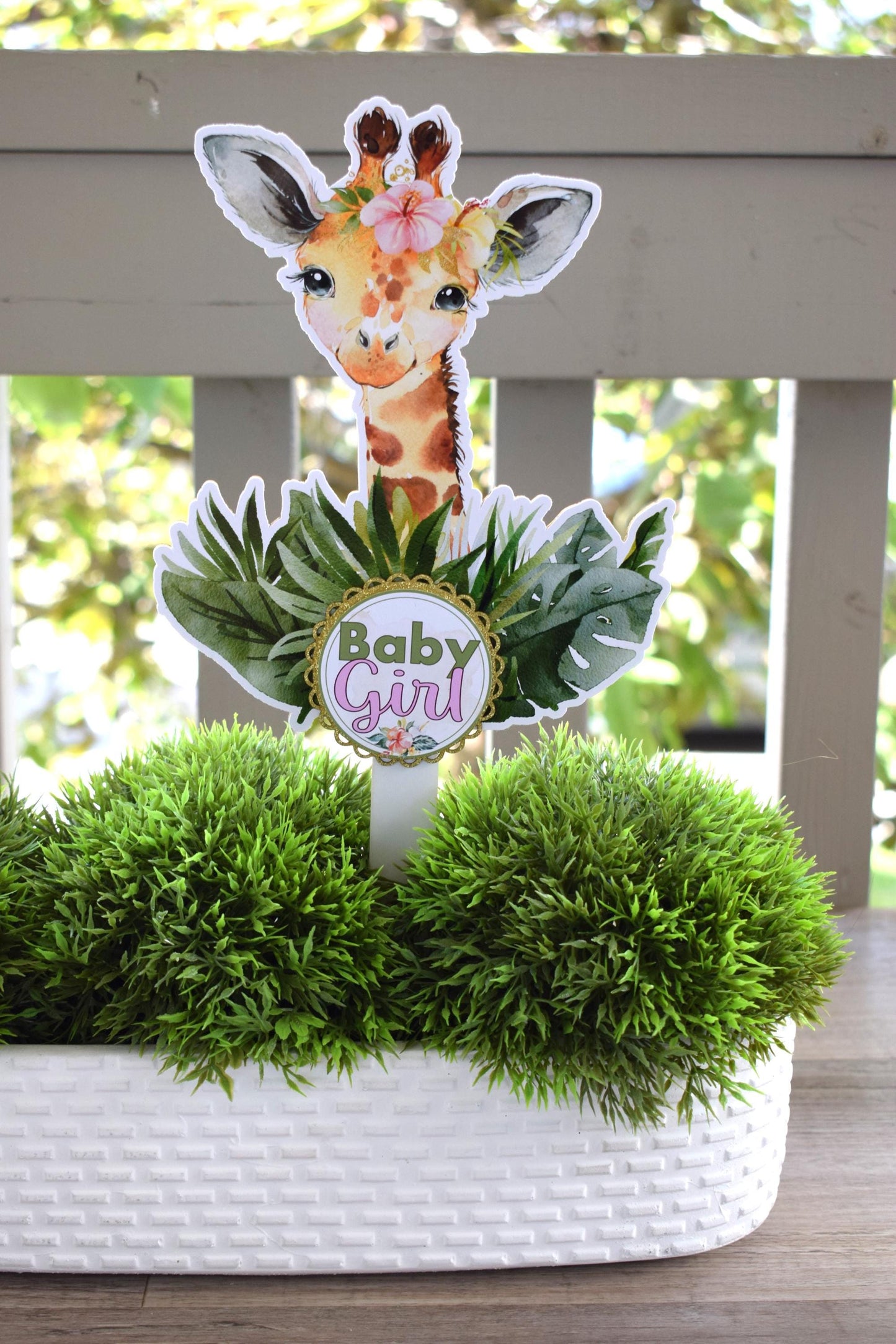 Girl Tropical Giraffe Cake Toppers, Safari Baby Shower Party, Giraffe Baby Shower Centerpieces Decorations, Room Decor, Mom Gifts - S0001