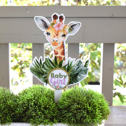 Girl Tropical Giraffe Cake Toppers, Safari Baby Shower Party, Giraffe Baby Shower Centerpieces Decorations, Room Decor, Mom Gifts - S0001