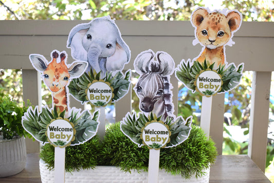 Jungle Safari Cake Toppers, Baby Shower Party, Baby Shower Centerpieces Decorations, Boy Room Nursery Decor, New Mom Gifts - S0001