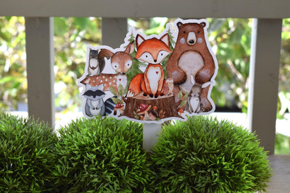 Woodland Animal Cake Topper, Woodland Centerpieces Decorations, Fox Bear Deer Rabbit Raccoon Toppers, Room Decor, New Mom Gifts- S0005