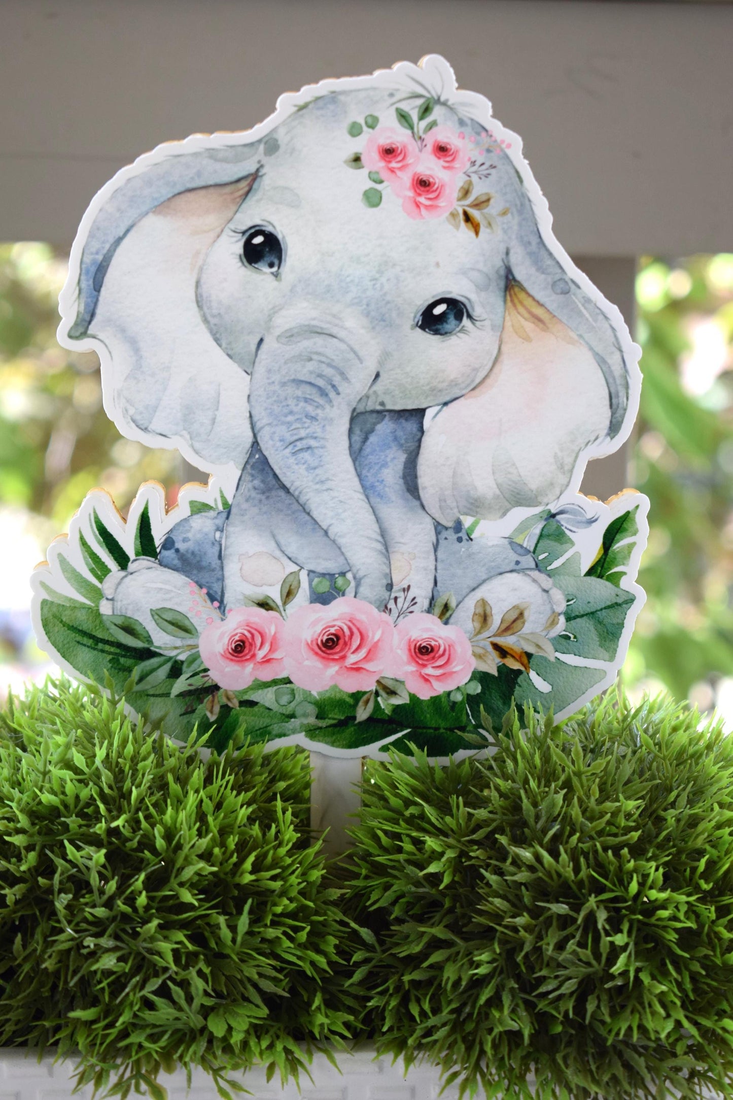 Girl Pink Rose Elephant Cake Toppers, Safari Baby Shower Party, Elephant Baby Shower Centerpieces Decorations, Room Decor, Mom Gifts- S0001