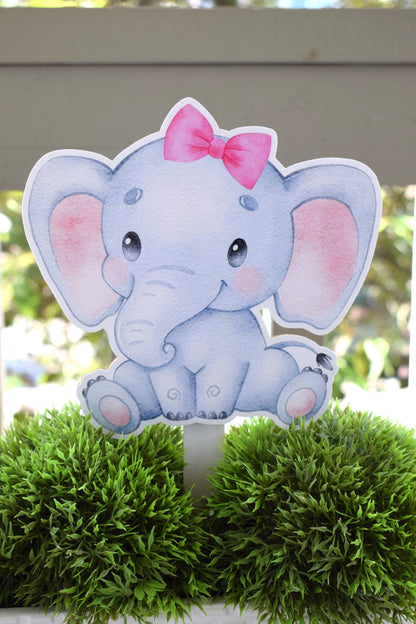 Pink Bow Elephant Cake Toppers, Elephant Baby Shower and Party, Pink Bow Diaper Cake, Baby Shower Decor, Celebrations By Cris - S0002