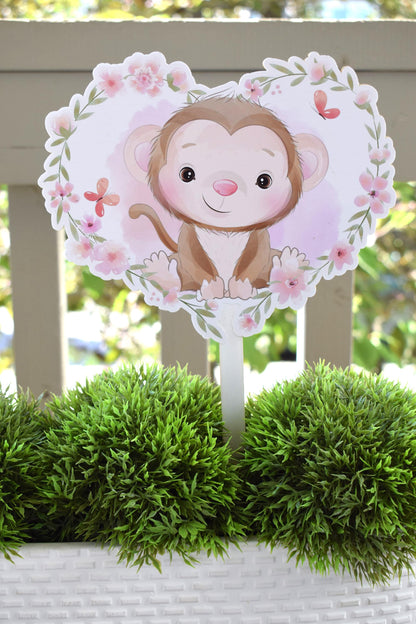 Girl Animal Safari Cake Toppers, Baby Shower Party, Pink Baby Shower Centerpieces Decorations, Boy Room Nursery Decor, New Mom Gifts - S0002